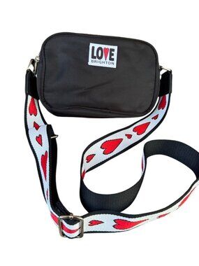 Brighton Love Crossbody Bag With Adjustable Heart Strap Black/White/Red Nylon